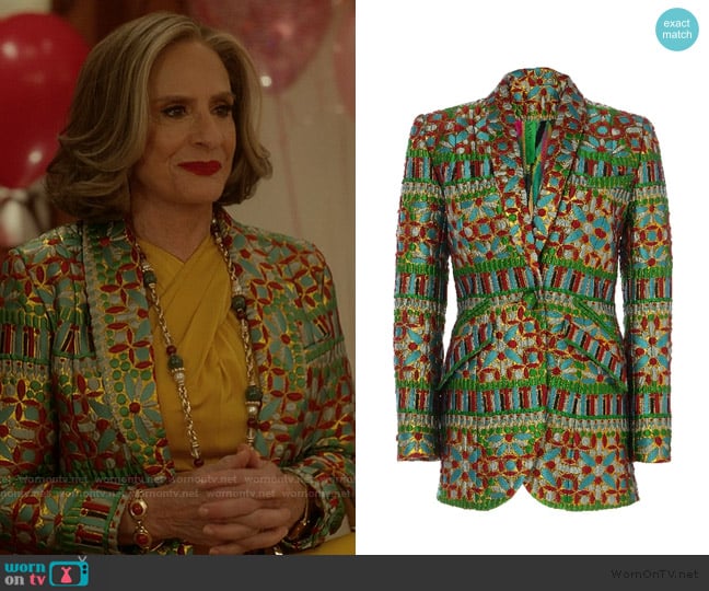 Rianna + Nina Judy Carnaval Blazer In Multi worn by Gia (Patti LuPone) on And Just Like That
