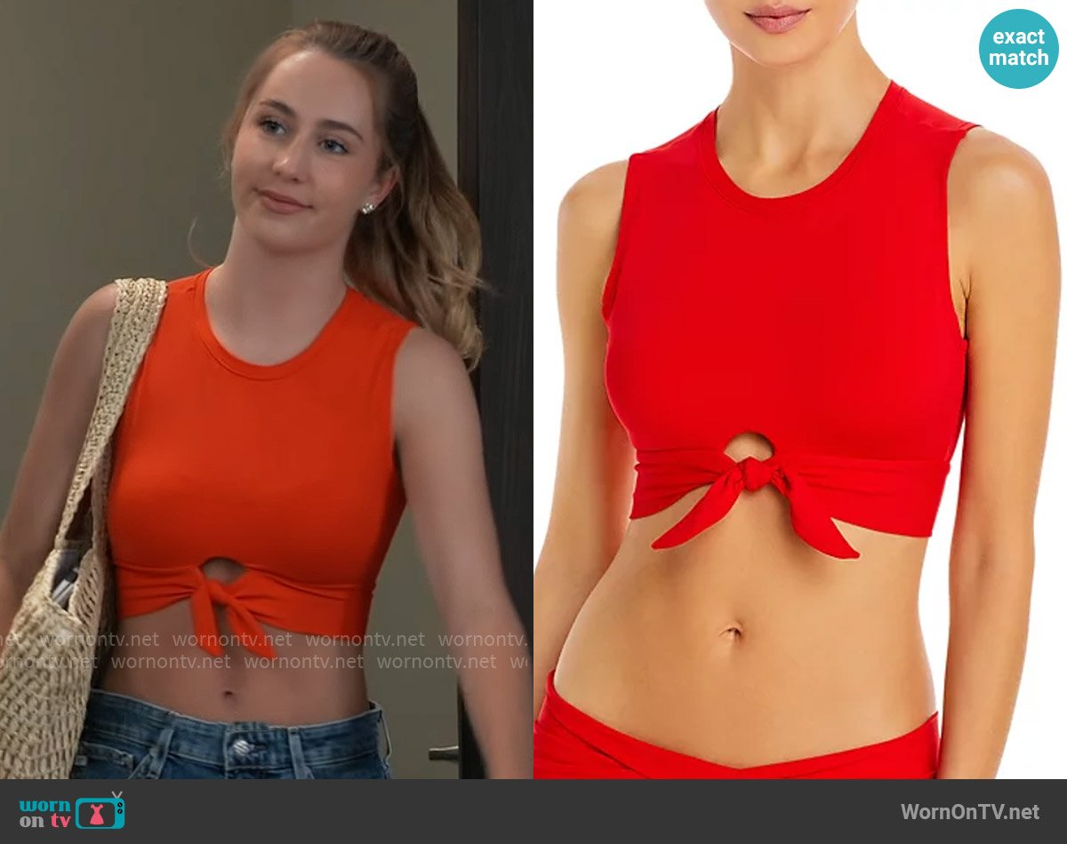 Robin Piccone Ava Tank Swim Top in Fiery Red worn by Josslyn Jacks (Eden McCoy) on General Hospital