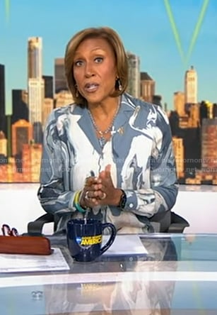 Robin’s blue marbled blouse on Good Morning America