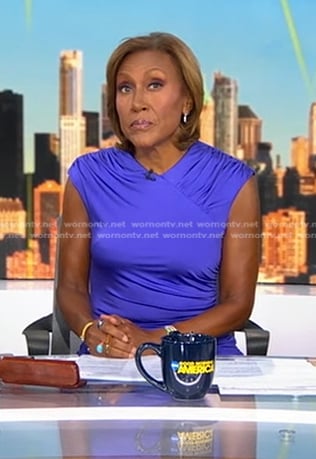 Robin’s purple gathered dress on Good Morning America