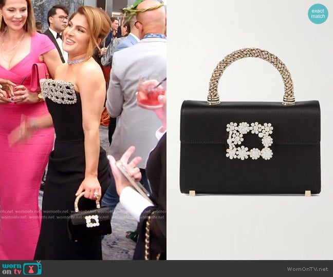 Roger Vivier Flower Crystal-embellished Satin Clutch worn by Stephanie Shojaee (Stephanie Shojaee) on The Real Housewives of Miami