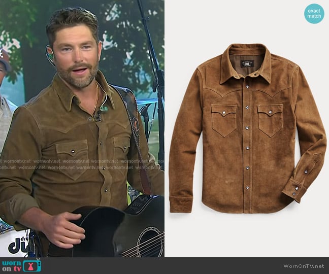 RRL Suede Western Shirt Jacket worn by Chris Lane on Today