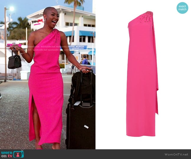 Sachin & Babi Leslie Asymmetric Embellished Stretch Crepe Gown worn by Guerdy Abraira (Guerdy Abraira) on The Real Housewives of Miami