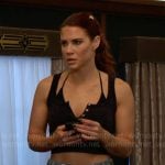 Sally’s black cropped tank top and denim shorts on The Young and the Restless