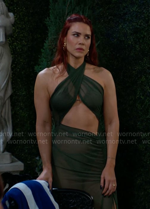 Sally's green mesh cutout dress on The Young and the Restless