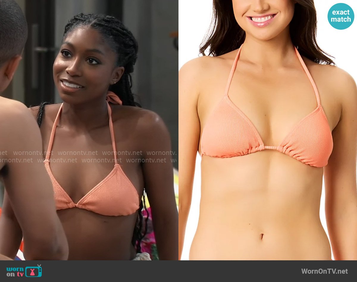 Salt + Cove Luster Shine Triangle Bikini Top in Peach Luster worn by Trina Robinson (Tabyana Ali) on General Hospital