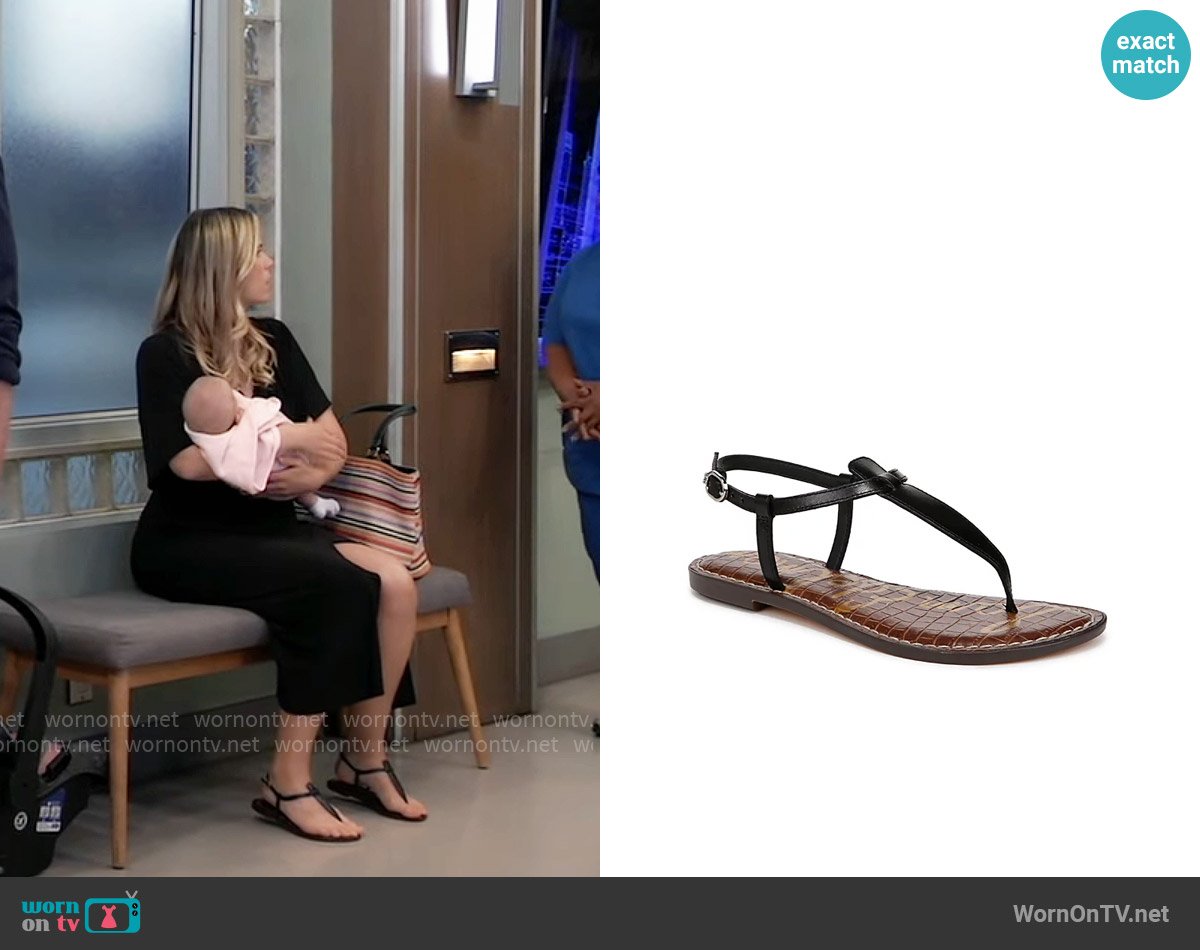 Sam Edelman Gigi Sandal  in Black worn by Sasha Gilmore (Sofia Mattsson) on General Hospital