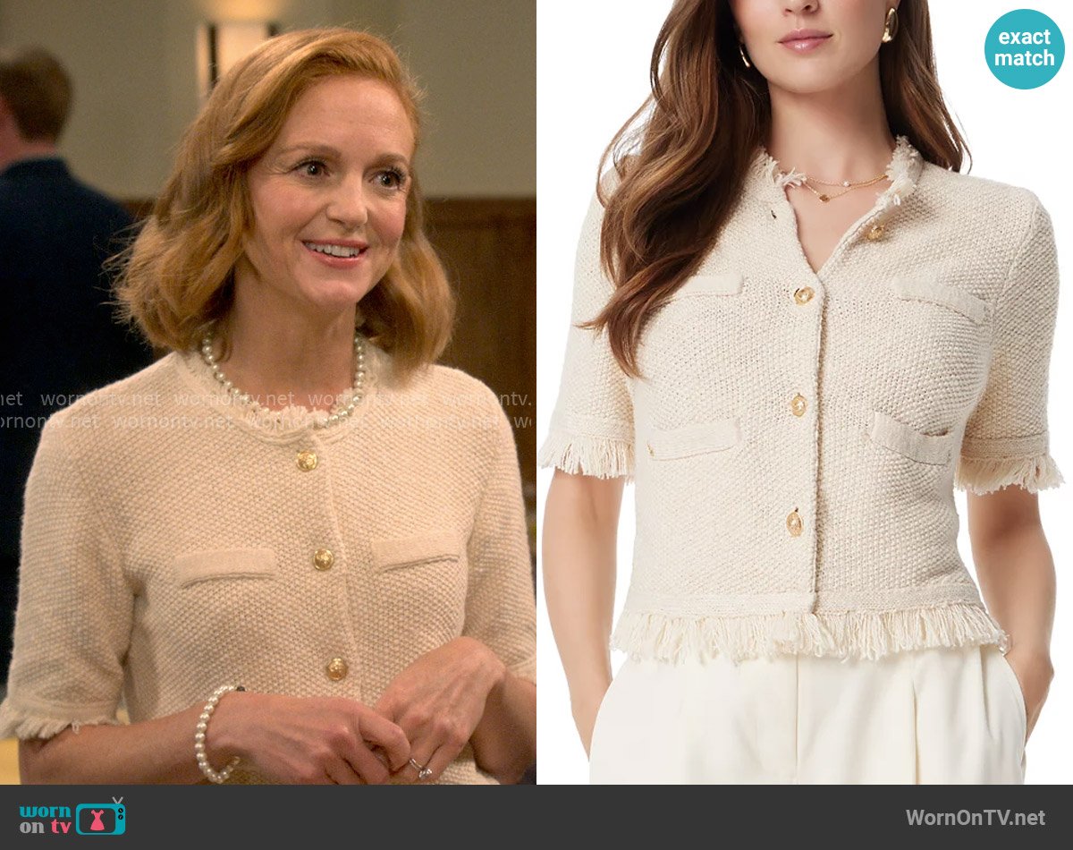 Sam Edelman Ivy Fringe-Trim Jacket worn by Mary (Jayma Mays) on Leanne