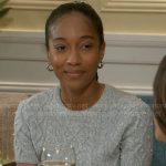 Samantha’s grey pearl embellished sweater top on Beyond the Gates