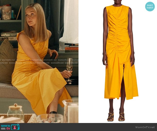 Sandro Rosie Ruched Midi Dress worn by Penelope Sinclair (Caitlin Fitzgerald) on We Were Liars
