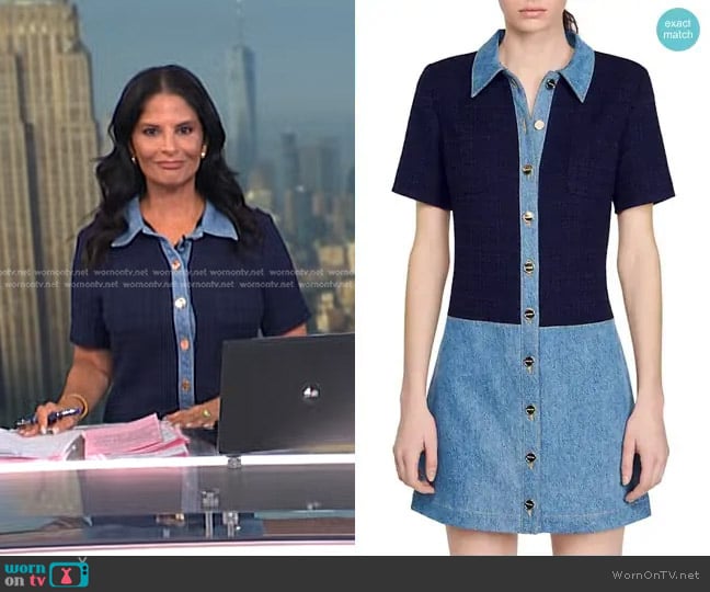 Sandro Brooke Mixed Media Denim Mini Shirtdress worn by Darlene Rodriguez on Today