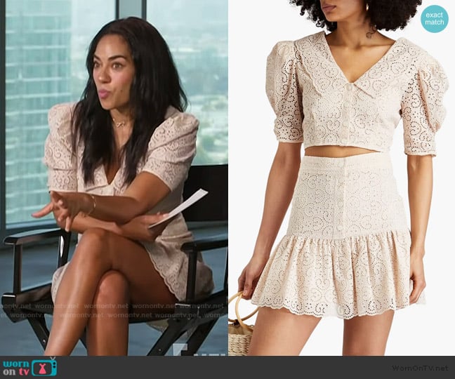 Sandro Cropped broderie anglaise shirt worn by Sharon Carpenter on E! News