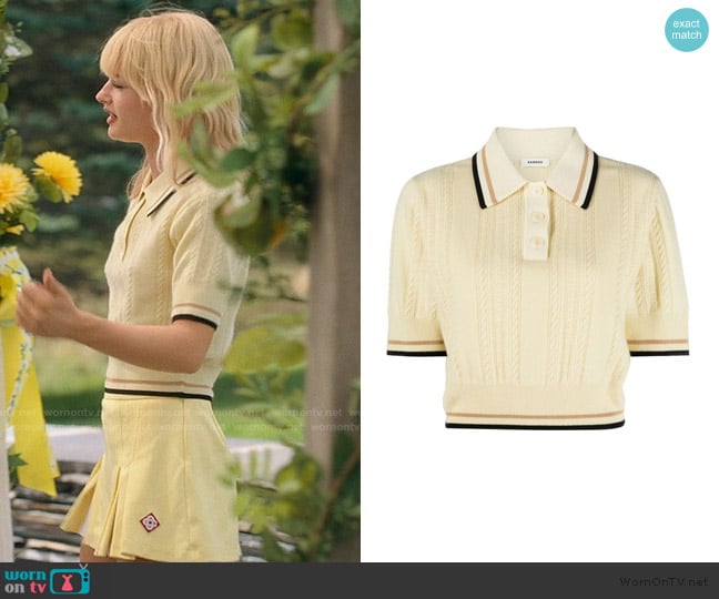 Sandro Ribbed Knit Cropped Polo Top worn by Mirren Sinclair Sheffield (Esther McGregor) on We Were Liars