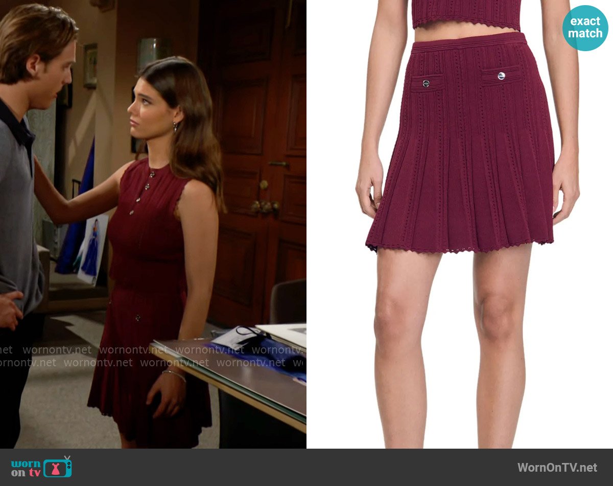 Sandro Short pleated knit skirt worn by Electra Forrester (Laneya Grace) on The Bold and the Beautiful