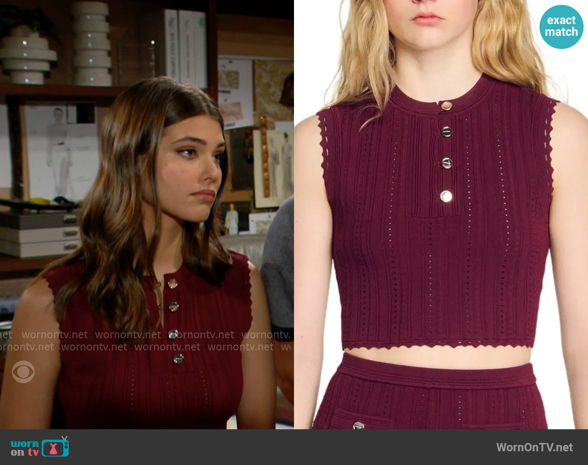 Sandro Sleeveless Short Sweater worn by Electra Forrester (Laneya Grace) on The Bold and the Beautiful