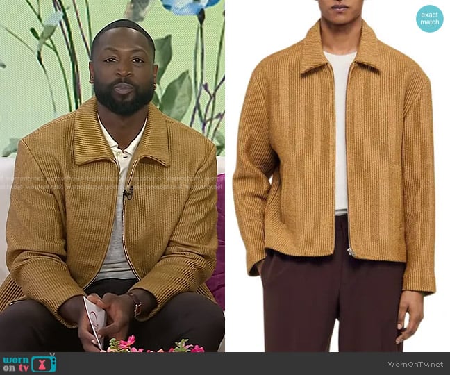 Sandro Woven Raffia Jacket in Camel worn by Dwyane Wade on Today