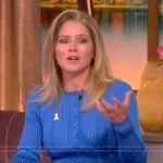 Sara’s blue ribbed cardigan and skirt on The View