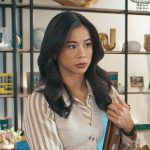 Sarah’s striped shirt and tweed vest on Matlock