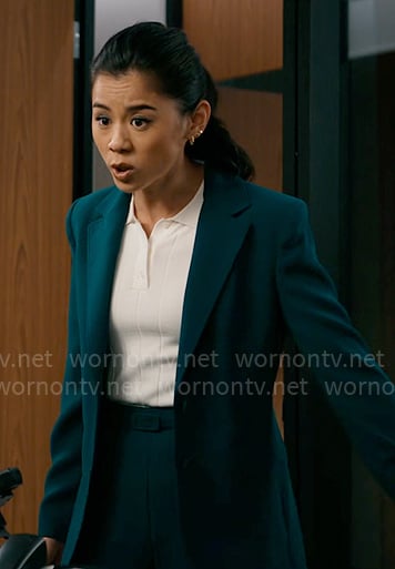 Sarah's green suit and white polo top on Matlock