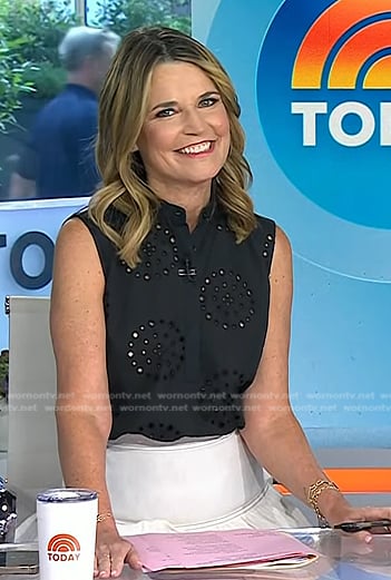 Savannah’s black eyelet top and white ruffle layered skirt on Today