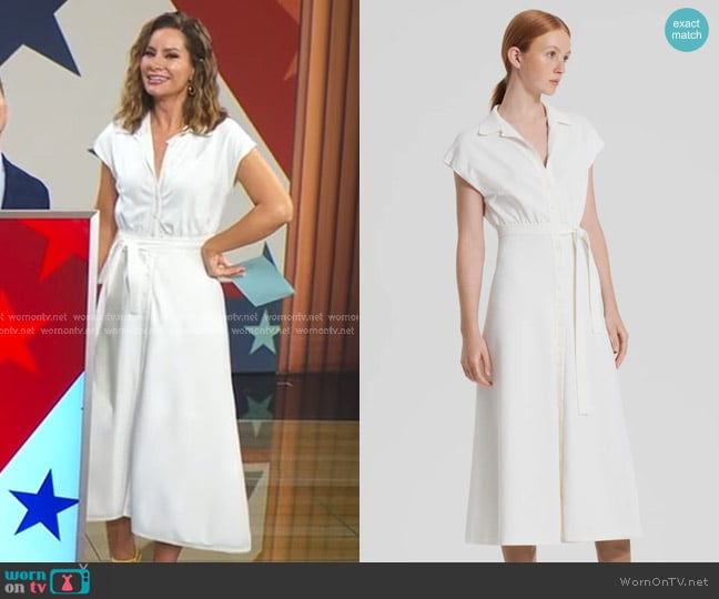 Scanlan Theodore Crepe Knit Shirt Dress in Cream worn by Rebecca Jarvis on Good Morning America