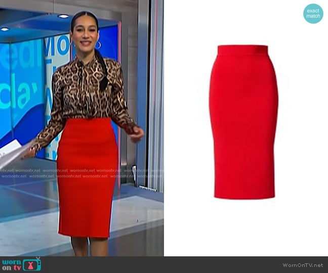 Scanlan Theodore Crepe Knit Slit Back Skirt worn by Morgan Radford on NBC News Daily