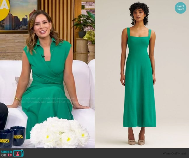 Scanlan Theodore Crepe Knit Strapping Dress worn by Rebecca Jarvis on Good Morning America