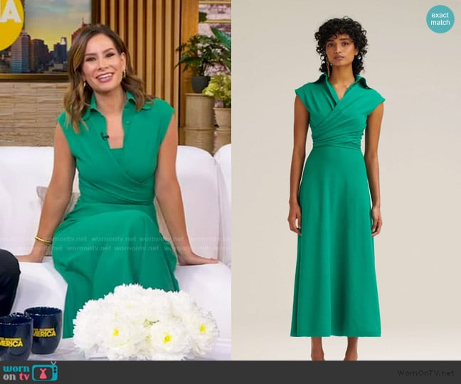 Scanlan Theodore Crepe Knit Wrap Shirt worn by Rebecca Jarvis on Good Morning America