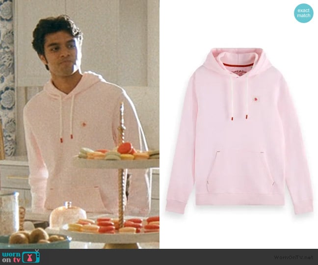 Scotch and Soda Essential Logo Badge Hoodie in Sea Flower worn by Gatwick Matthew Patil (Shubham Maheshwari) on We Were Liars