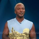 Scott’s blue desert print knit vest on Access Hollywood