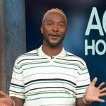 Scott’s white striped polo on Access Hollywood