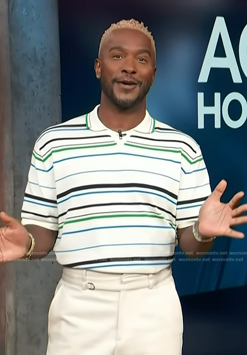 Scott's white striped polo on Access Hollywood