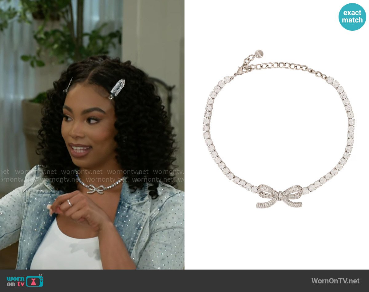 Self Portrait Diamante Bow Tennis Choker worn by Chelsea Hamilton (RhonniRose Mantilla) on Beyond the Gates