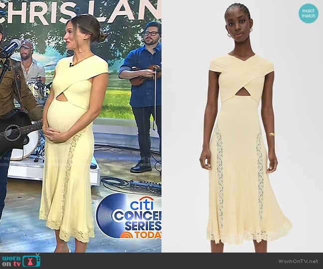Self Portrait Knit Lace Insert Midi Dress in Yellow worn by Lauren Bushnell Lane on Today