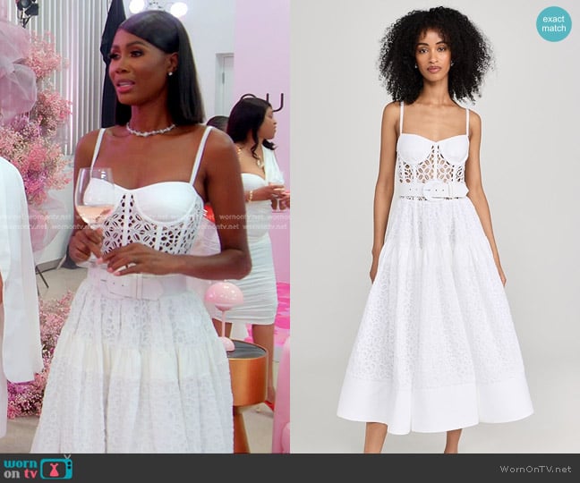 Sergio Hudson Bustier Belted Eyelet Dress with Crinoline worn by Kiki Barth (Kiki Barth) on The Real Housewives of Miami