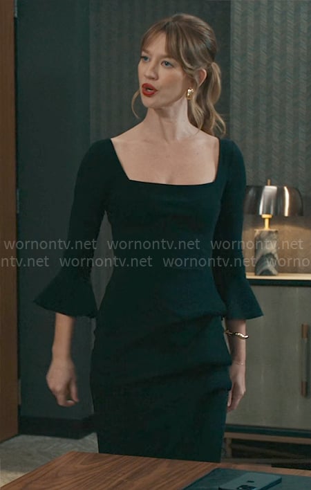 Shae's black square-neckline dress on Matlock
