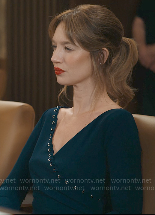 Shae's navy dress with lace-up detail on Matlock