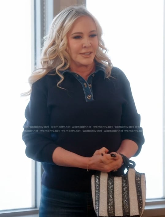 Shannon's denim trim sweater on The Real Housewives of Orange County