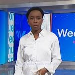 Zinhle's white stripe asymmetric shirtdress on NBC News Daily