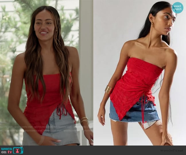 Silence + Noise Red Textured Tube Top worn by Emira D’Spain on Next Gen NYC