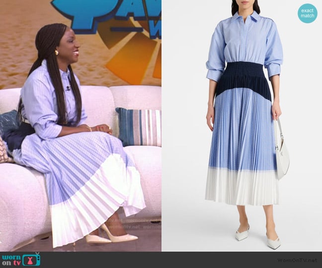 Simkhai Jenella striped cotton-blend midi dress worn by Bola Sokunbi on Live with Kelly and Mark