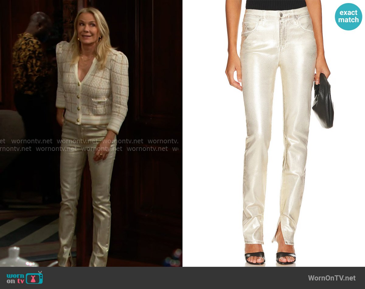 Simkhai Rae Gold Foil Jeans worn by Brooke Logan (Katherine Kelly Lang) on The Bold and the Beautiful