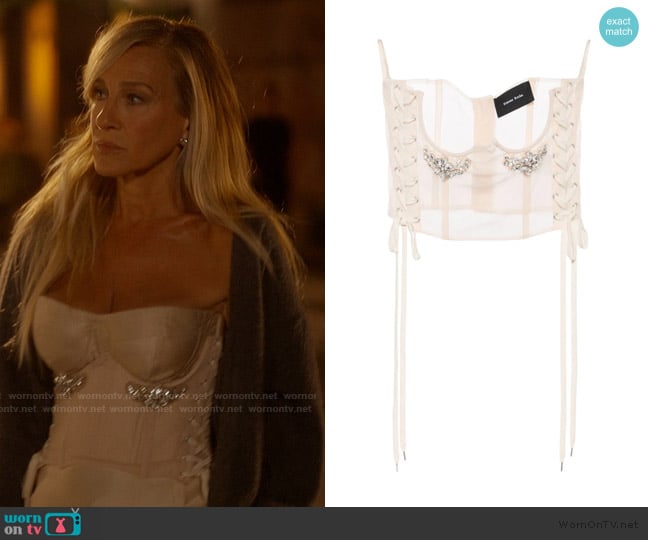 Simone Rocha Crystal-embellished lace-up corset worn by Carrie Bradshaw (Sarah Jessica Parker) on And Just Like That