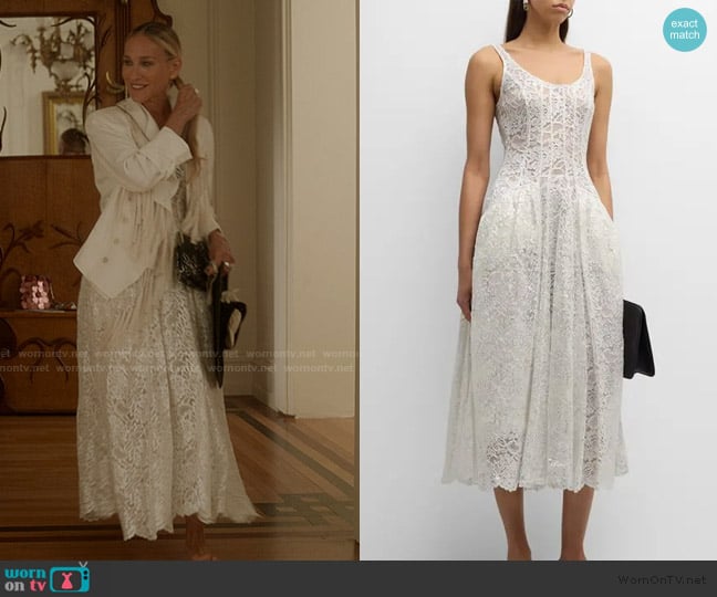 Simone Rocha Sculpted Lace Midi Dress worn by Carrie Bradshaw (Sarah Jessica Parker) on And Just Like That