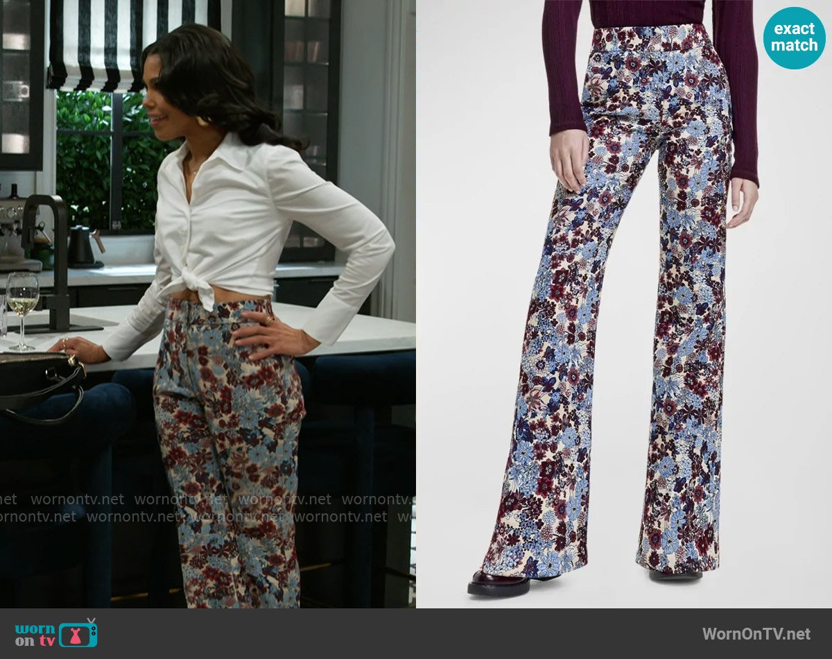 Smythe Floral Jacquard Straight-Leg Trousers worn by Dani Dupree (Karla Mosley) on Beyond the Gates