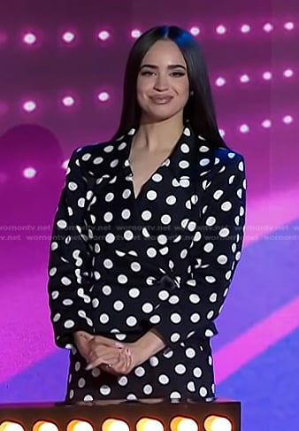 Sofia Carson’s black polka dot blazer and skirt on Today