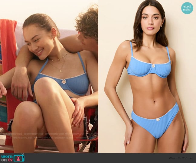 Solid & Striped Daphne Luxe Ribbed Bikini Top Marina Blue worn by Belly Conklin (Lola Tung) on The Summer I Turned Pretty