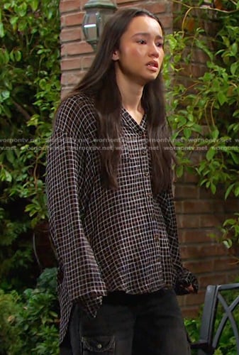 Sophia’s black oversized plaid shirt on Days of our Lives