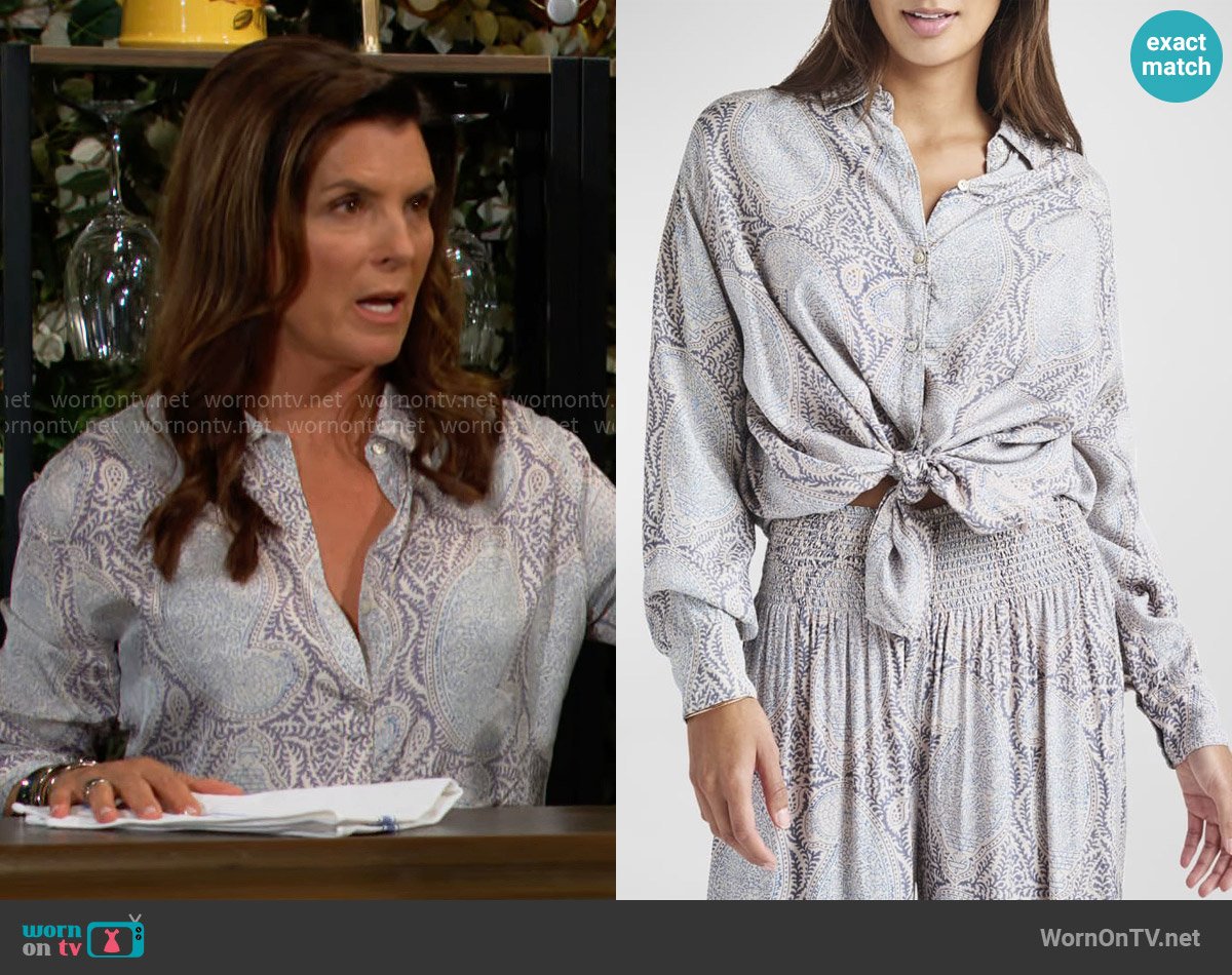 Splendid Mackenzie Paisley-Print Button-Front Shirt worn by Sheila Carter (Kimberlin Brown) on The Bold and the Beautiful