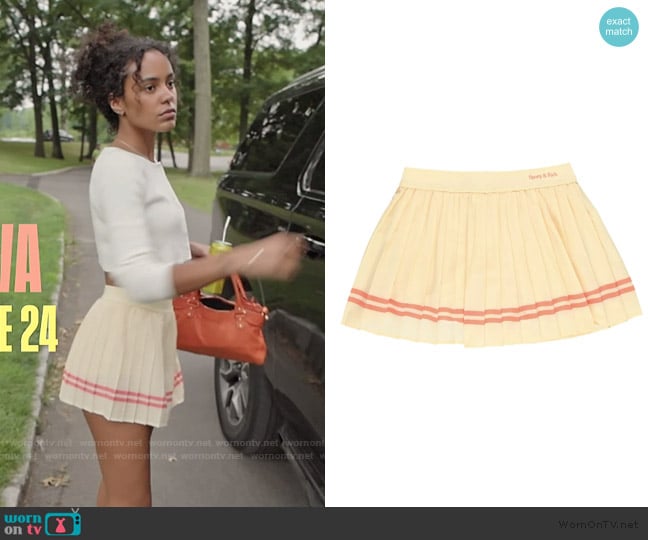 Sporty and Rich New Serif pleated skirt worn by Ava Dash on Next Gen NYC